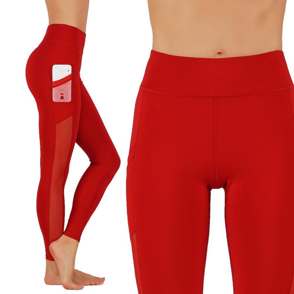 2pcs Set Activewear Leggings with Pockets Side Mesh Sexy See through